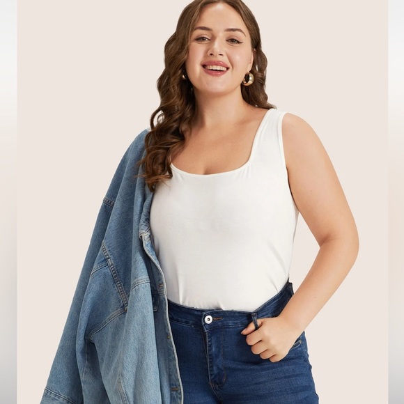 BloomChic Plus Size 2XL Supersoft Essentials Plain Square Neck Skinny Tank Top - Picture 3 of 6